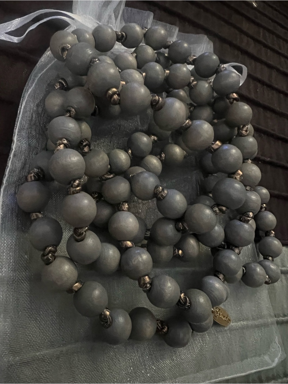 Plunder Gray Beaded Necklace with Gold Tag - Picture 4 of 5